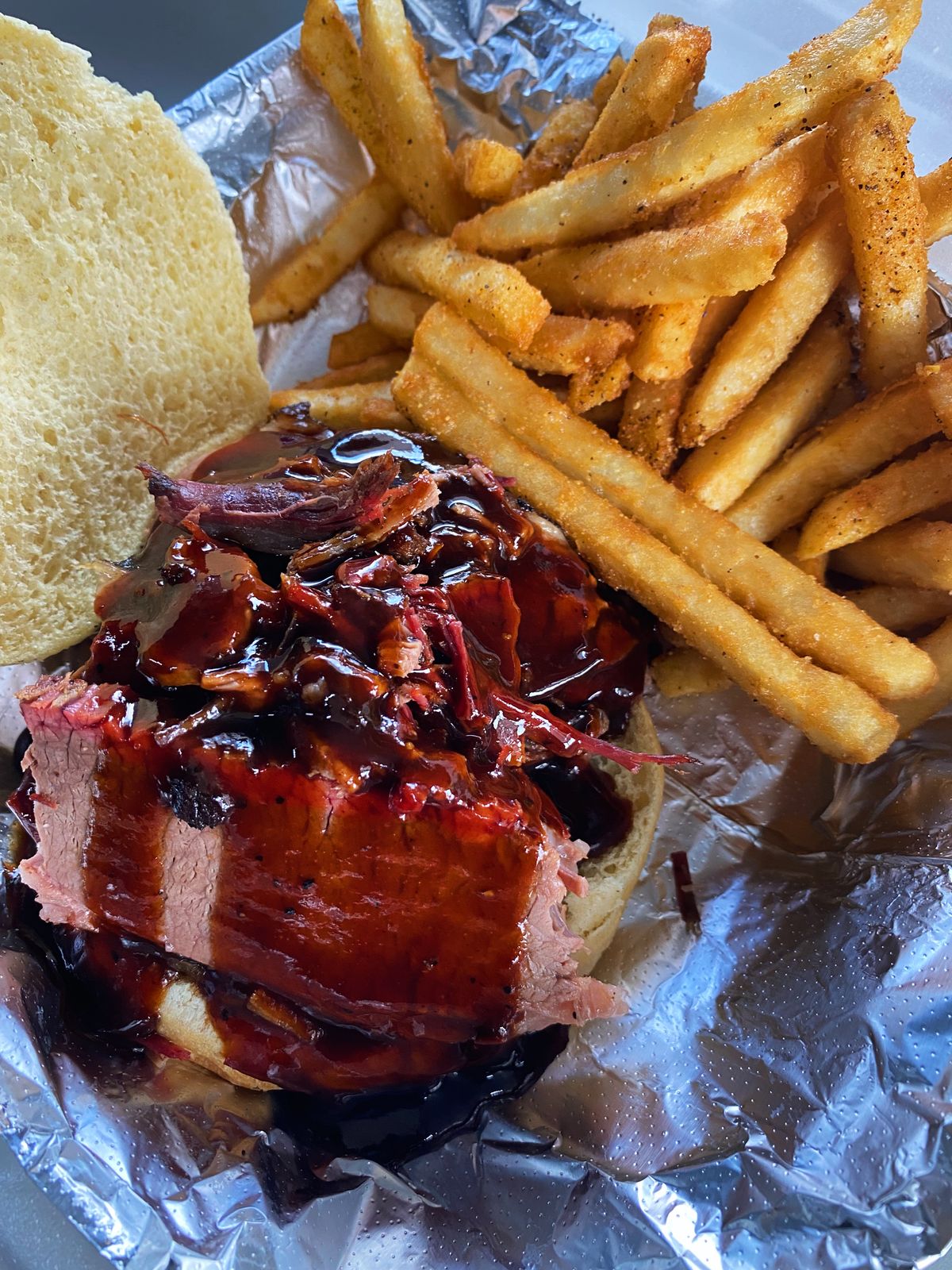 Sauced smoked pork ribs from Rolling Smokehouse BBQ trailer